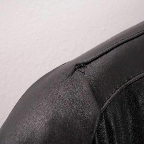 80s y2k Vintage Sheepskin winter black leather jacket coat / size M - Picture 6 of 9